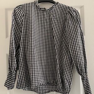 Zara High Neck Ruffle Puff Sleeve Gingham Top